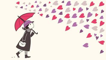 A colorful flurry of heart-shaped confetti in pink, red, and purple, drifting down on a neutral light background, leaving an open area in the center for copy. vector