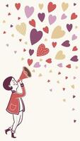 A joyful design with heart confetti in red, pink, purple, and gold tones, scattered sparsely to provide an empty central area for text. vector