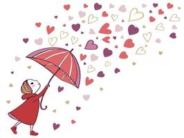 A dazzling display of heart confetti in hues of red, pink, purple, and gold, lightly sprinkled to leave a central area open for a message. vector