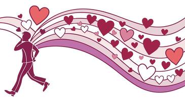 A vibrant heart wave pattern in a gradient of red, pink, and purple, forming a flowing design with an open middle for copy. vector