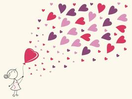 A whimsical fall of heart-shaped confetti in pink, red, and purple hues, cascading across a light neutral background, with a blank center for text. vector