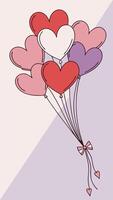 A lively design featuring heart-shaped balloons in red, pink, and lavender, floating at the top against a soft gradient background, with an open center for text. vector