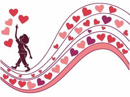 a flowing wave pattern with hearts in a gradient of red to pink to purple, creating a colorful and dynamic effect. Leave the middle area clear for copy. vector