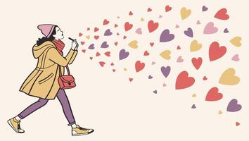 A lively backdrop featuring red, pink, purple, and gold heart-shaped confetti, scattered delicately around an open central area for a Valentine's note. vector