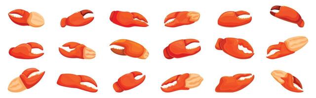 Boiled crab claw icons set. Lobster claws showing different angles and positions vector