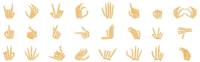Skeleton bone gesture icons set. Skeleton hands gesturing and pointing in various directions vector