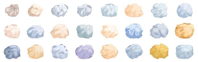Crumpled paper ball icons set. Crumpled paper balls showing discarded ideas and mistakes vector