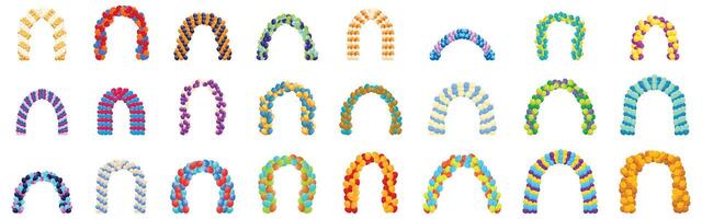 Balloon arch icons set. Colorful balloon arches creating festive atmosphere for celebrations and events vector