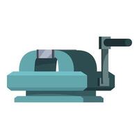 Bench vise gripping metal object in workshop setting vector