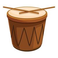 Wooden drum with drumsticks crossing on top, ready to play vector