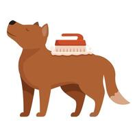 Brown dog enjoying bath with soap and brush on its back vector