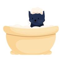 Cute black cat taking a bath with soap foam on its head vector