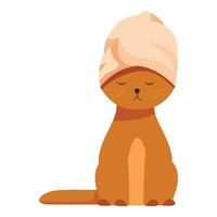 Cute ginger cat relaxing with towel on head vector
