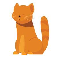 Ginger tabby cat sitting with closed eyes and striped tail vector