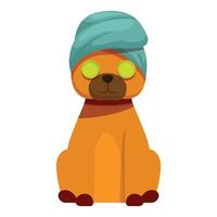 Dog wearing a towel and cucumber slices enjoying a spa treatment vector