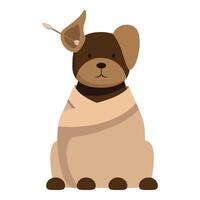 Sick dog wrapped in a blanket having its ear cleaned with a cotton swab vector