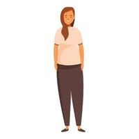 Smiling plus size woman standing with hands in pockets, body positivity and self acceptance vector