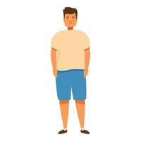 Overweight man standing with hands in pockets, health and body image illustration vector