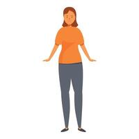 Smiling woman standing with open arms, showing welcoming and friendly gesture vector
