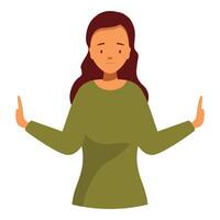Sad woman showing stop sign with both hands and refusing something vector