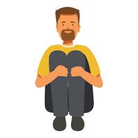 Pensive man sitting on floor hugging knees, loneliness and introspection vector