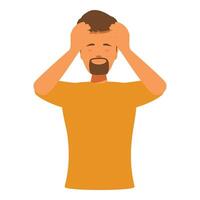 Stressed man holding head with hands suffering from headache vector