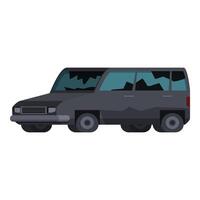 Damaged gray van with broken windows and dents, representing accidents and neglect vector