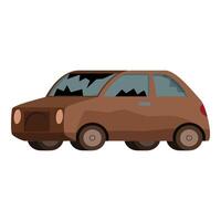 Broken down brown car with damaged windshield and windows vector