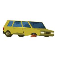 Abandoned rusty car missing wheels parked on bricks representing poverty and neglect vector