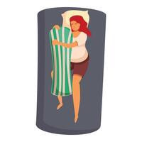 Woman sleeping and hugging pillow in bed, resting comfortably vector