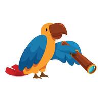 Colorful parrot looking through telescope, exploring the world vector