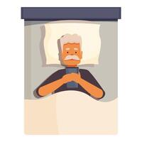 Senior man lying in bed using smartphone late at night vector