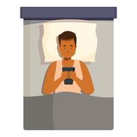Man using smartphone in bed before sleeping, insomnia and sleep deprivation concept vector