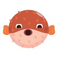 Pufferfish blowing up with surprised expression, funny sea creature vector