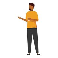 Smiling man holding coffee and gesturing with hand vector