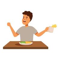 Surprised man spilling juice while having breakfast at home vector