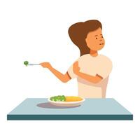 Girl refusing to eat healthy vegetables making disgusted face vector