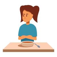 Stubborn child refusing to eat unwanted meal, soup vector