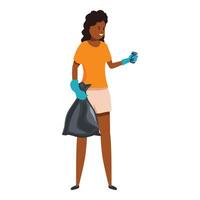 Volunteer collecting trash in garbage bag, environment protection vector