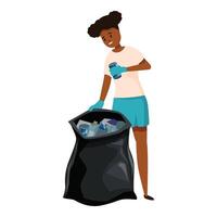 Volunteer picking up can into garbage bag for recycling vector