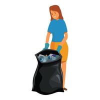 Volunteer picking up trash into plastic bag for garbage collection and recycling vector