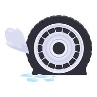 Flat tire showing air leaking and ice on the ground vector