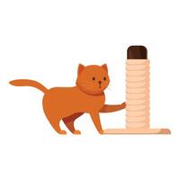 Ginger cat sharpening claws on a scratching post vector