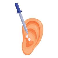 Ear drops being applied to human ear canal with dropper vector