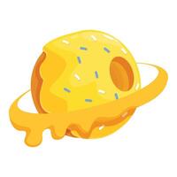 Delicious donut planet rotating with yellow icing and sprinkles vector