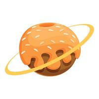 Delicious donut planet rotating in space with orange icing and sprinkles vector