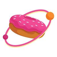 Pink donut orbiting like a planet with two small planets revolving around it vector