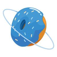 Delicious blue doughnut rotating like a planet with ring vector