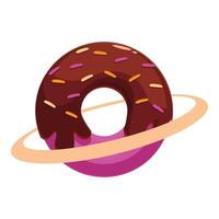 Delicious donut rotating like a planet with ring and chocolate glaze vector