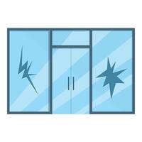 Broken glass window and door of empty store after robbery vector